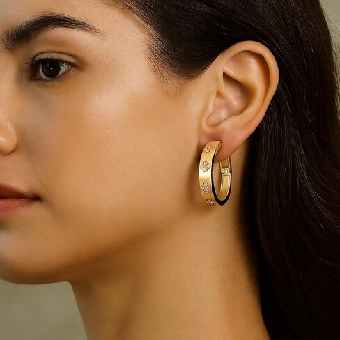 حلق تشيكوسلوفاكيا – حلقات ذهبية ممتعة مع الزهور | مجوهرات بوهيمية فريدة للنساء | أزياء يومية لا تسبب الحساسية in Kuwait