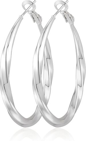 Silver Hoop Earrings for Women Hypoallergenic Sterling Silver Post Hoop Earrings Lightweight Large Mobius Hollow Tube Silver Hoops Earrings 40MM 50MM 60MM in Saudi Arabia