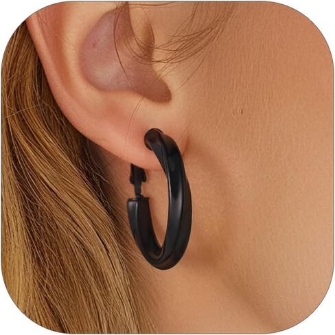 FindChic Twisted Hoop Earrings for Women, Silver/Black/14K Gold Plated Hypoallergenic Hollow Tube Rounded Loop Earrings, 30mm/40mm/60mm/80mm Hoops with Custom Name Options and Gift Box in Saudi Arabia