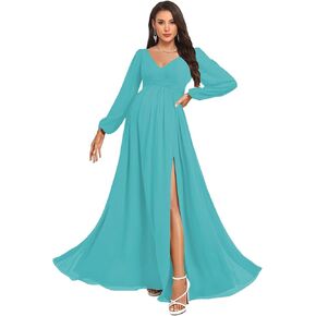 Chiffon Maternity Dress with Long Sleeves Ruched A Line Pregnancy Dresses Elegant Side Slit Baby Shower Gowns in Saudi Arabia