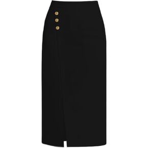 Women's Midi Skirt Hight Waist Elastic Split Straight Below The Knee Length with Buttons Office Casual Outfit Skirt in Saudi Arabia