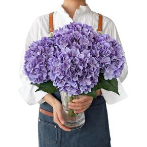 Retro Blue Silk Artificial Hydrangeas Flowers, 4PCS 21" Vintage Large Lifelike Faux Flowers, Full Fake Flowers for Outdoor Porch Bouquet Table Centerpieces Wedding Home Indoor Baby Showers in Kuwait