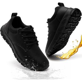 Mens Non Slip Work Shoes Waterproof Oil-Proof PU Leather Food Service Restaurants Kitchen Chef Shoes Comfy Walking Sneakers Lightweight Classic Stylish Casual Office Footwear in Saudi Arabia