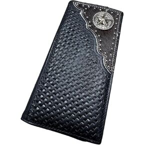 Men's Leather Rodeo Wallet Hair-On Cowhide Long Bifold Cowboy Checkbook Organizer Western Gift (Star, Black) in Saudi Arabia