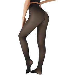 Women Fleece Lined Tights Warm Fake Translucent High Waist Pantyhose One Seam Thermal Outdoor Leggings Winter 6Colors in Saudi Arabia