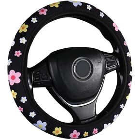 Women‘s Sweet Floral Print Steering Wheel Cover - Stretch No-Hoop Design, Easy Install,Universal Fit Cute Car Accessory (Colorful) in Kuwait