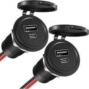 منفذ USB 12 فولت 30 وات PD USB-C و18 وات QC3.0 شاحن سيارة ألومنيوم، مقبس طاقة USB مزدوج سريع الشحن مقاوم للماء، ملحقات بديلة ولاعة السجائر لشاحنة التخييم، عربة سكن متنقلة، قارب، شاحنة (قطعتان) in Kuwait