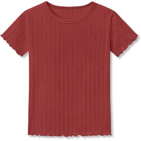 Crewneck T-Shirt for Girls - Soft Pointelle Short Sleeve Pullover Stylish Tops Size 6-16 in Saudi Arabia