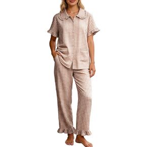 المرأة منقوشة منامة مجموعات القطن 2 قطعة صالة مجموعة كشكش قصيرة الأكمام بيبي دول قميص القماش القطني السراويل نقابة الصحفيين الفلسطينيين in Kuwait