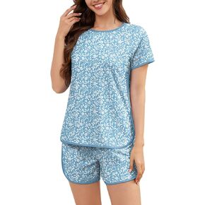 Wmens بيجامة مجموعات طباعة 2 قطعة صالة مجموعة Pjs مريح كم قصير الأعلى والسراويل مع جيوب ملابس النوم ملابس النوم in Kuwait