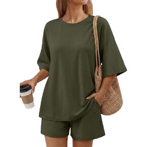 ANRABESS Womens Oversized Lounge Sets 3/4 Sleeve T-Shirts Tops and Shorts Matching Pajamas Sets 2 Piece Outfits Loungewear in Kuwait