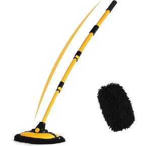 57'' Car Wash Brush with Long Handle Chenille Microfiber Car Wash Kit， Mitt Retractable Bent Pole Car Wash Brush for Cars RV Truck Boat (Yellow) in Saudi Arabia