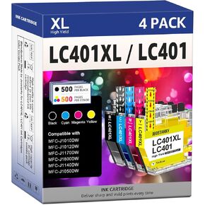 خراطيش حبر LC401XL متوافقة مع خراطيش حبر Brother LC401 LC401XL لحبر الطابعة Brother MFC-J1010DW MFC-J1012DW MFC-J1170DW MFC-J1800DW (أسود سماوي أرجواني أصفر، 4 عبوات) in Kuwait
