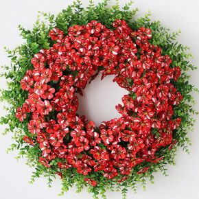 26 بوصة زهرة صناعية وإكليل الأوكالبتوس للباب الأمامي - زهور مجد الصباح المرصعة بالنجوم الصناعية وإكليل أوراق الأوكالبتوس، إكليل الربيع والصيف لديكور نافذة الحائط في المزرعة (ألوان مختلطة) in Kuwait