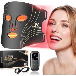 قناع العلاج بالضوء الأحمر من WAYCOM: 400 خرزة علاج ضوئي محمول للوجه - 4 أوضاع محمولة 850 نانومتر قناع الأشعة تحت الحمراء والضوء الأحمر في السفر المنزلي - هدية للأحباء/عيد الحب/عيد الميلاد/العام الجديد in Kuwait
