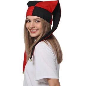 Jester Hat with Bells Harlequin Diamond Pattern for Halloween Christmas Costume Accessory in Kuwait