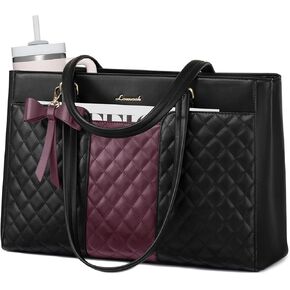 LOVEVOOK Laptop Tote Bag for Women,17.3 Inch Work Bags PU Leather Teacher Tote Bag,Waterproof Quilted Computer Bag for Office Professional Briefcase Gifts in Saudi Arabia