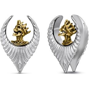 ERKUOO Gothic Skull Ear Saddles Tunnels - Vintage Gold Spiked Skeleton & Crowned King with Detailed Wings - Teardrop Plugs Gauges for Men Women Body Piercing Jewelry (2g - 1 Inch) in Kuwait