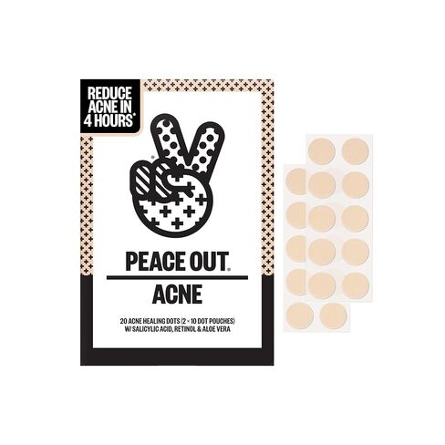 PEACE OUT Acne Healing Dots Helps Clear Blemishes Overnight, Fast Acting Hydrocolloid Pimple Patches for Breakouts with Salicylic Acid, Retinol and Aloe Vera, Award Winning Skincare Solution 40 Count in Kuwait
