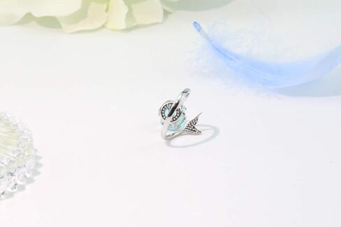 Mermaid Bubble Open Ring for Women, Minimalist Adjustable Silver Tone Metal Ring with Blue Bubble Bead, Ocean Inspired Modern Elegant Design for Daily Wear and Gifting in Saudi Arabia