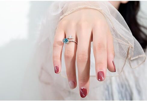 Mermaid Bubble Open Ring for Women, Minimalist Adjustable Silver Tone Metal Ring with Blue Bubble Bead, Ocean Inspired Modern Elegant Design for Daily Wear and Gifting in Saudi Arabia