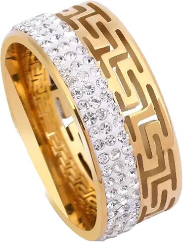 Wide Band Maze Pattern Ring - Titanium Steel Ring Fully Set with Crystals for Men & Women, Luxury Statement Ring, Size 6-12 in Saudi Arabia