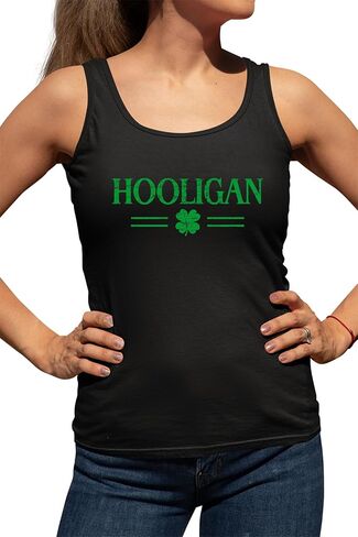 Go All Out Hooligan Funny Shamrock Irish St Patricks Day Women Flowy Fitted Sleeveless Tank Top T-Shirt in Saudi Arabia