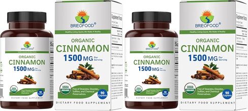 Brieofood Organic Cinnamon 1500mg, 45 Servings, Vegetarian, Gluten Free, 90 Vegetarian Tablets in Saudi Arabia