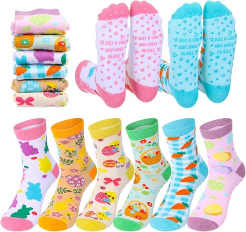 6 Pairs Easter Pilates Socks for Women Novelty Socks Non-slip Grippy Yoga Gift Supplies for Dance Workout in Saudi Arabia
