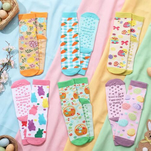6 Pairs Easter Pilates Socks for Women Novelty Socks Non-slip Grippy Yoga Gift Supplies for Dance Workout in Saudi Arabia