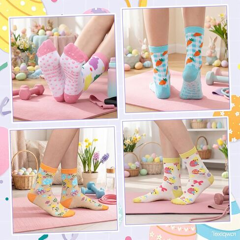 6 Pairs Easter Pilates Socks for Women Novelty Socks Non-slip Grippy Yoga Gift Supplies for Dance Workout in Saudi Arabia