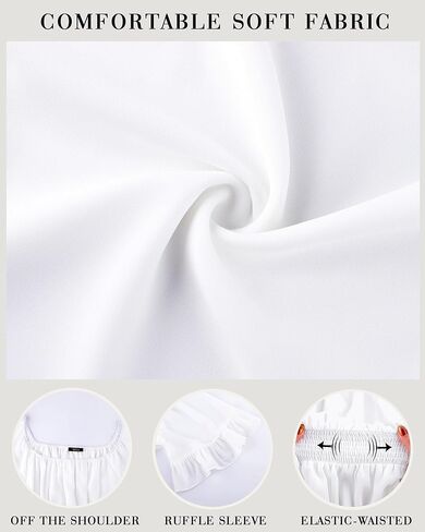 Women's Summer Boho Off Shoulder Midi Dress Ruffle Sleeve Smocked Elastic Waist Flowy Dresses in Saudi Arabia