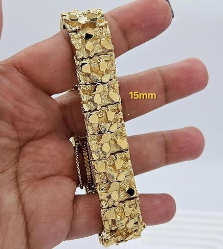 سوار ذهبي اللون، ذهب مطلي ثقيل 14 قيراط، عرض 15 ملم، قفل بإبزيم، مقاس للجنسين 8 بوصة in Kuwait