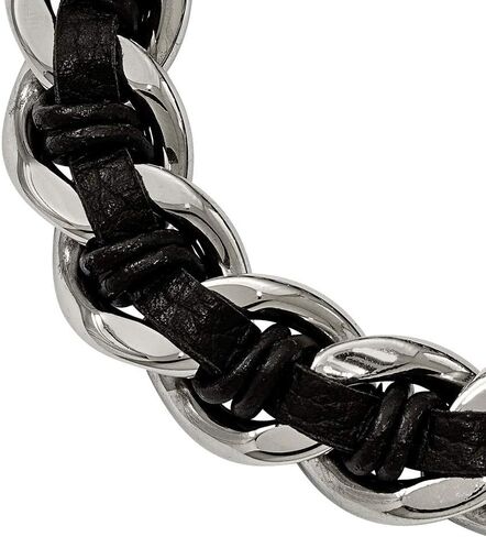 Sonia Jewels Stainless Steel Polished Blk Leather Antiqued-Style Dragon Head Bracelet in Saudi Arabia