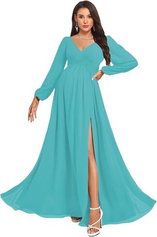 Chiffon Maternity Dress with Long Sleeves Ruched A Line Pregnancy Dresses Elegant Side Slit Baby Shower Gowns in Saudi Arabia