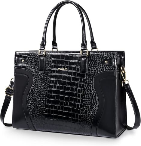 حقيبة كمبيوتر محمول للنساء من MOSISO، حقيبة كمبيوتر محمول من جلد البولي يوريثان مقاوم للماء مقاس 15.6 بوصة، حقيبة كتف بمقبض علوي مع محفظة بمقبض، حقيبة يد كبيرة الحجم للمدرسين لمكتب العمل، أسود in Kuwait