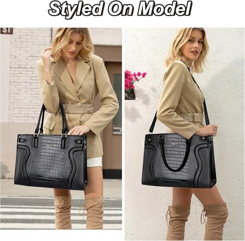 حقيبة كمبيوتر محمول للنساء من MOSISO، حقيبة كمبيوتر محمول من جلد البولي يوريثان مقاوم للماء مقاس 15.6 بوصة، حقيبة كتف بمقبض علوي مع محفظة بمقبض، حقيبة يد كبيرة الحجم للمدرسين لمكتب العمل، أسود in Kuwait