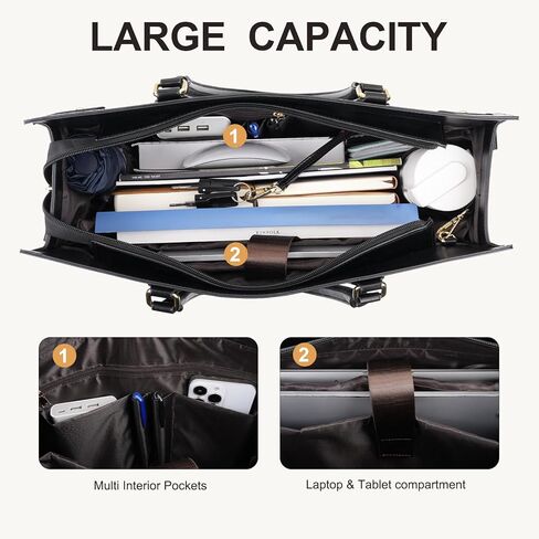 حقيبة كمبيوتر محمول للنساء من MOSISO، حقيبة كمبيوتر محمول من جلد البولي يوريثان مقاوم للماء مقاس 15.6 بوصة، حقيبة كتف بمقبض علوي مع محفظة بمقبض، حقيبة يد كبيرة الحجم للمدرسين لمكتب العمل، أسود in Kuwait