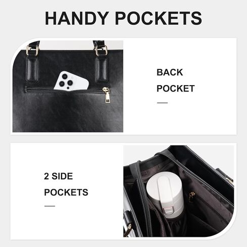 حقيبة كمبيوتر محمول للنساء من MOSISO، حقيبة كمبيوتر محمول من جلد البولي يوريثان مقاوم للماء مقاس 15.6 بوصة، حقيبة كتف بمقبض علوي مع محفظة بمقبض، حقيبة يد كبيرة الحجم للمدرسين لمكتب العمل، أسود in Kuwait