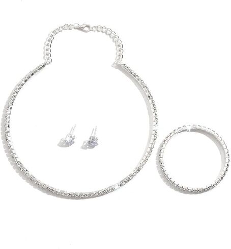 حجر الراين التنس القلائد الفضة المختنق قلادة للنساء بلينغ طوق قلادة للمرأة بيان جولة حفلة موسيقية المجوهرات in Kuwait