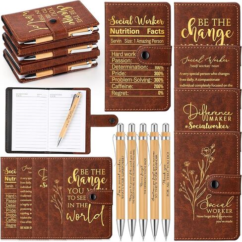 Tenceur 12 Sets Social Worker Appreciation Gift Bulk Inspirational A6 Notebook Motivational Bamboo Pen Thank You Gift for Employee Coworker Teacher Nurse Volunteer Retirement (Stylish Style,Mix Color) in Saudi Arabia