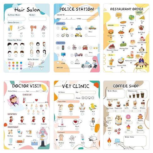 Well Tile 6 Pack Playtime Notepads 4X6 Inch-Restaurant Doctor Police Vet Coffee Salon Notepads, Imaginative Role Play,40 Sheets/Pack in Saudi Arabia