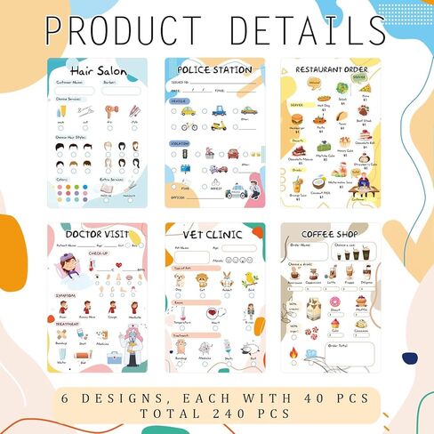 Well Tile 6 Pack Playtime Notepads 4X6 Inch-Restaurant Doctor Police Vet Coffee Salon Notepads, Imaginative Role Play,40 Sheets/Pack in Saudi Arabia