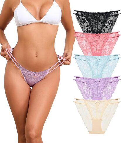 ANLIQI Womens Sexy Underwear Lace String Bikini Panties Pack Hi Cut Hipster Lingerie Stretch Ladies Seamless Cheeky Briefs in Saudi Arabia