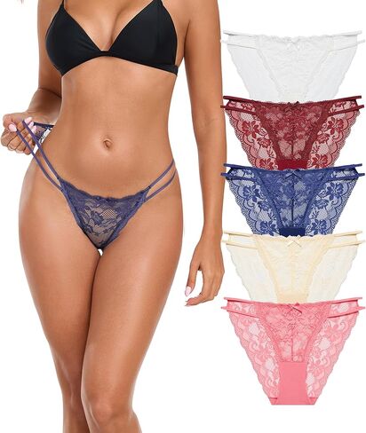 ANLIQI Womens Sexy Underwear Lace String Bikini Panties Pack Hi Cut Hipster Lingerie Stretch Ladies Seamless Cheeky Briefs in Saudi Arabia