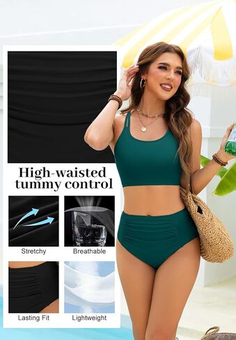 Zando Womens Bikini Set High Waisted Tummy Control Two Piece Swimsuit with Pockets Bathing Suit in Saudi Arabia