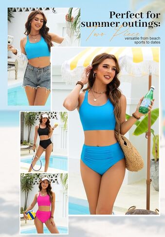 Zando Womens Bikini Set High Waisted Tummy Control Two Piece Swimsuit with Pockets Bathing Suit in Saudi Arabia