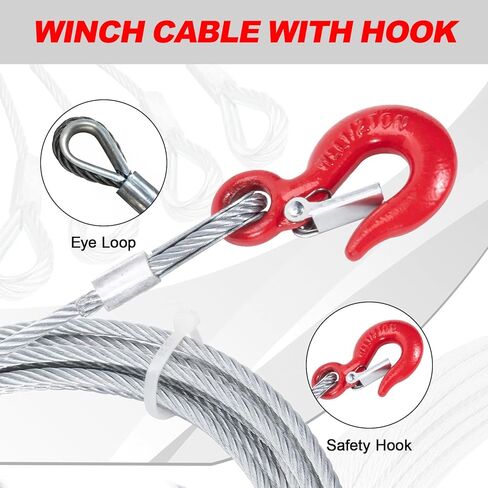 Heavy-Duty Winch Cable, 3/8" × 100' Steel Cable with Self-Locking Swivel Hook, 6 x 37 Strand Core Winch Rope, 20,500 Lbs Breaking Strength, Suitable for SUV, Trailers, and Cranes in Kuwait