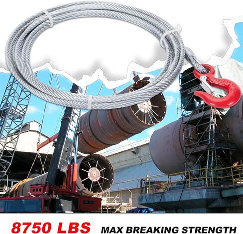 Heavy-Duty Winch Cable, 3/8" × 100' Steel Cable with Self-Locking Swivel Hook, 6 x 37 Strand Core Winch Rope, 20,500 Lbs Breaking Strength, Suitable for SUV, Trailers, and Cranes in Kuwait