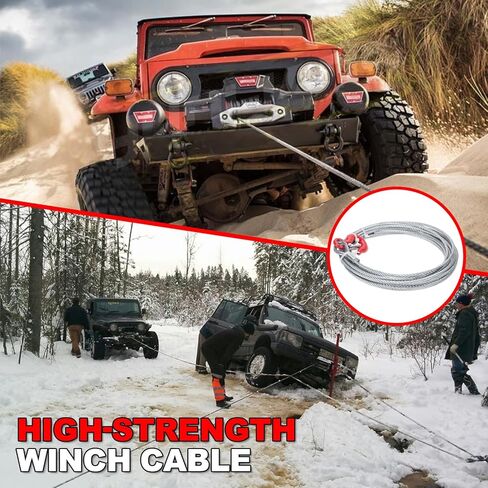 Heavy-Duty Winch Cable, 3/8" × 100' Steel Cable with Self-Locking Swivel Hook, 6 x 37 Strand Core Winch Rope, 20,500 Lbs Breaking Strength, Suitable for SUV, Trailers, and Cranes in Kuwait